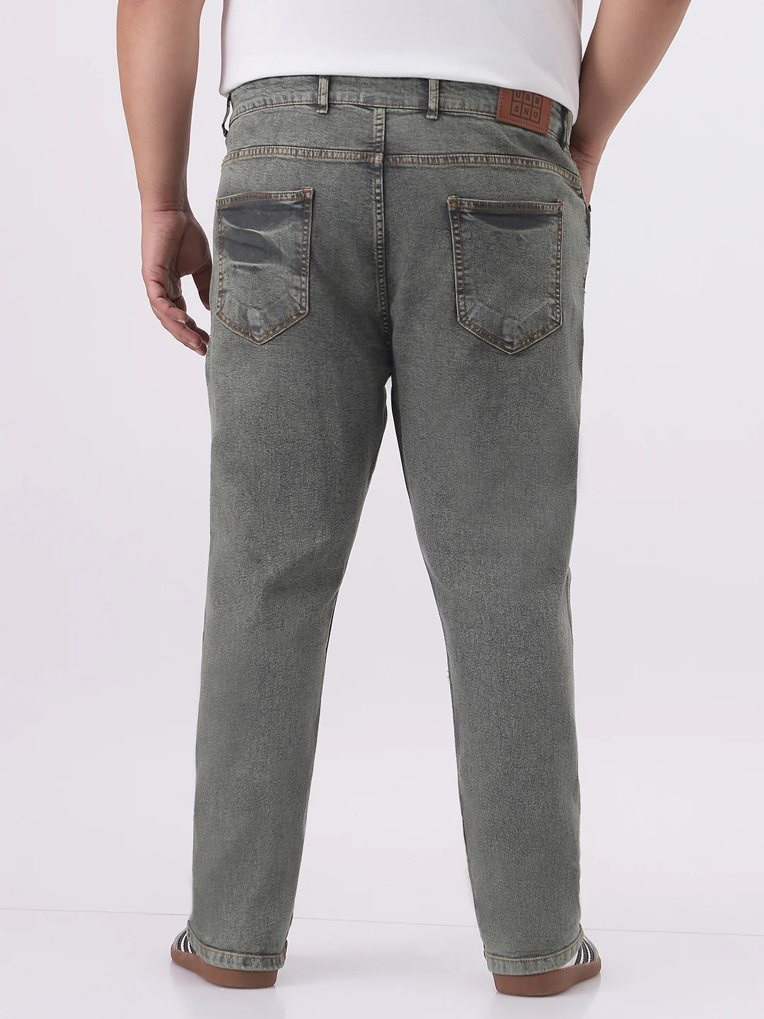 Plus Men's Light Grey Straight Fit Heavy Washed Jeans Stretchable - Image 3