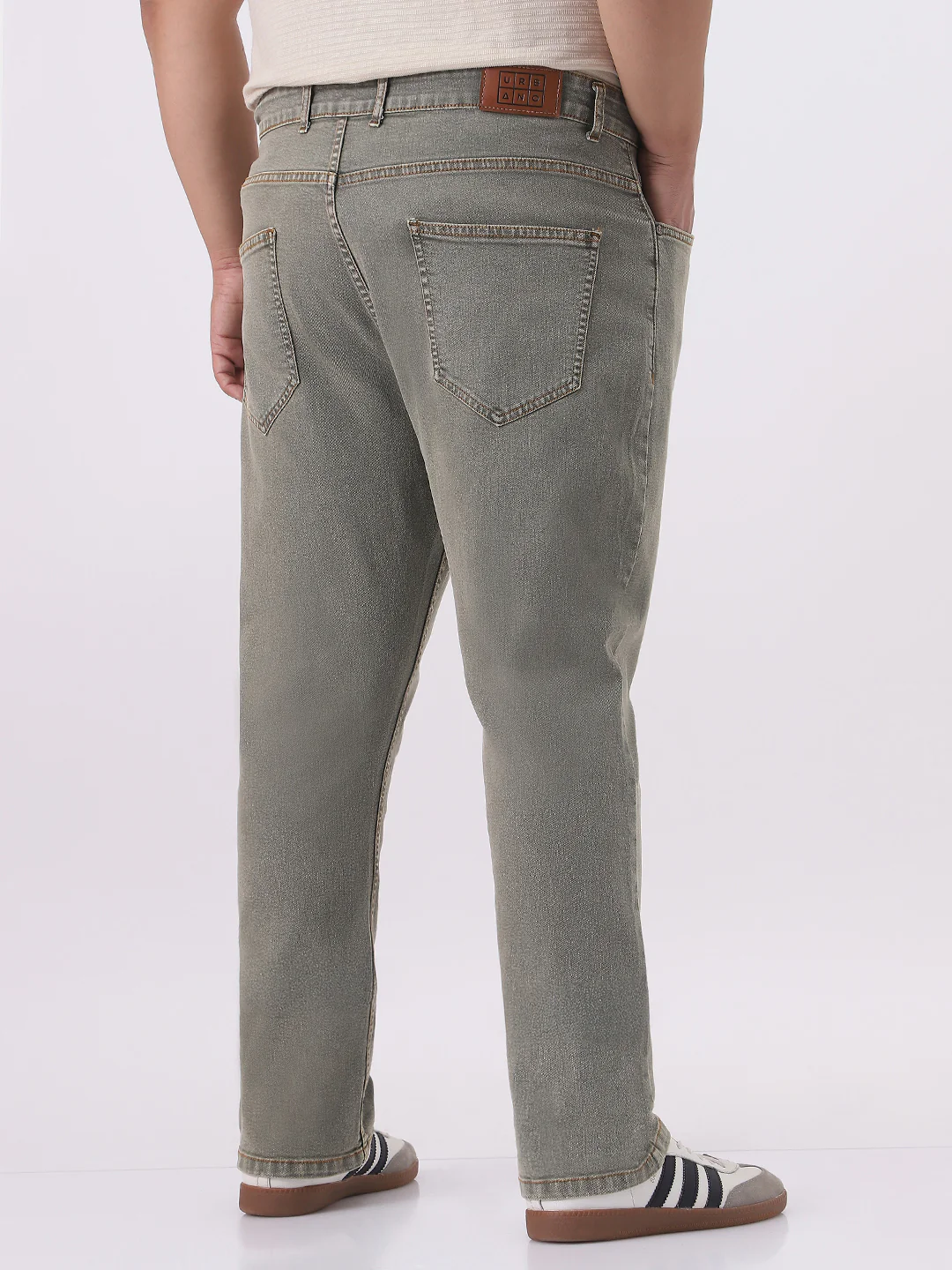 Plus Men's Light Grey Straight Fit Heavy Washed Jeans Stretchable - Image 3