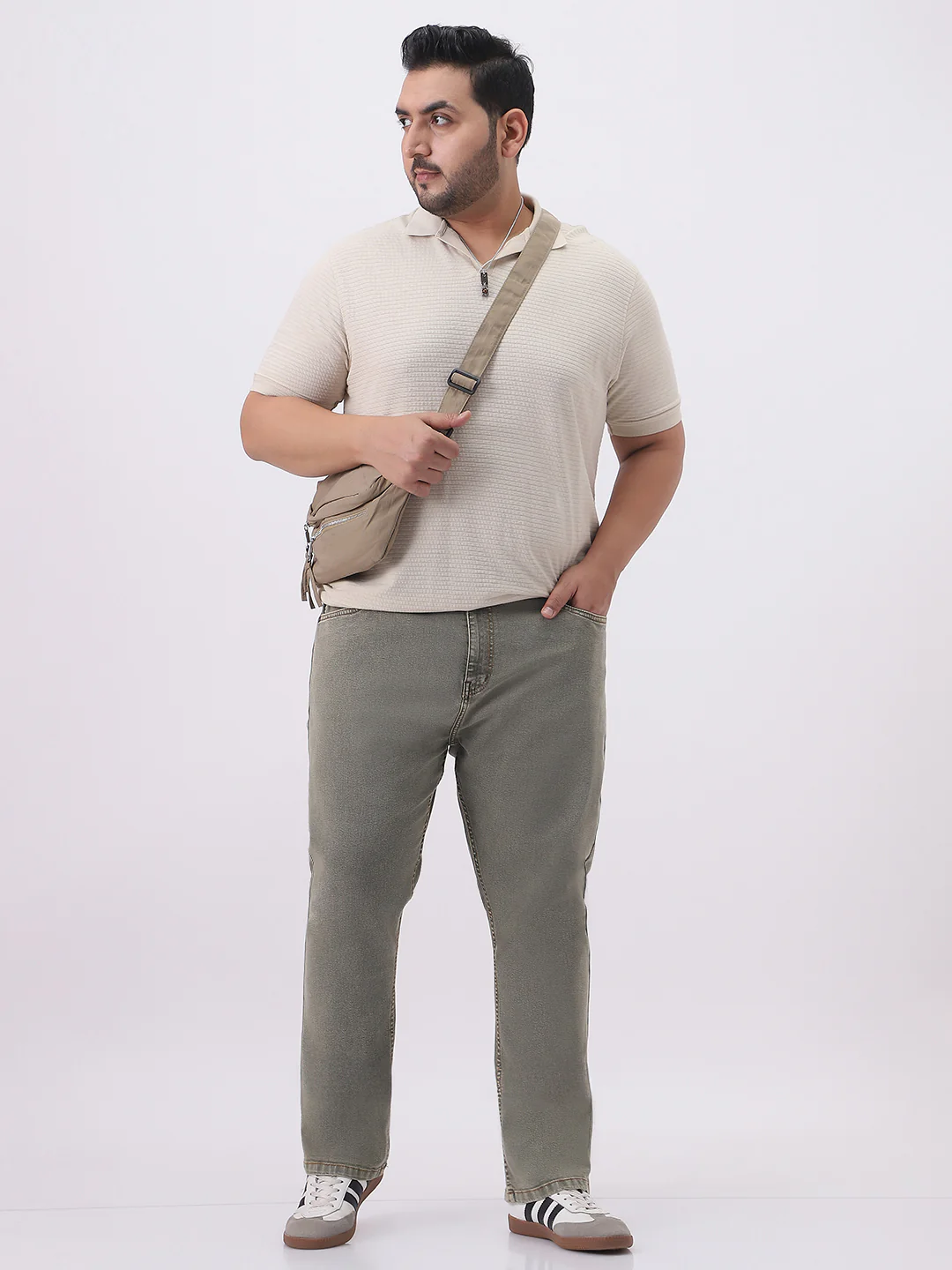 Plus Men's Light Grey Straight Fit Heavy Washed Jeans Stretchable - Image 4