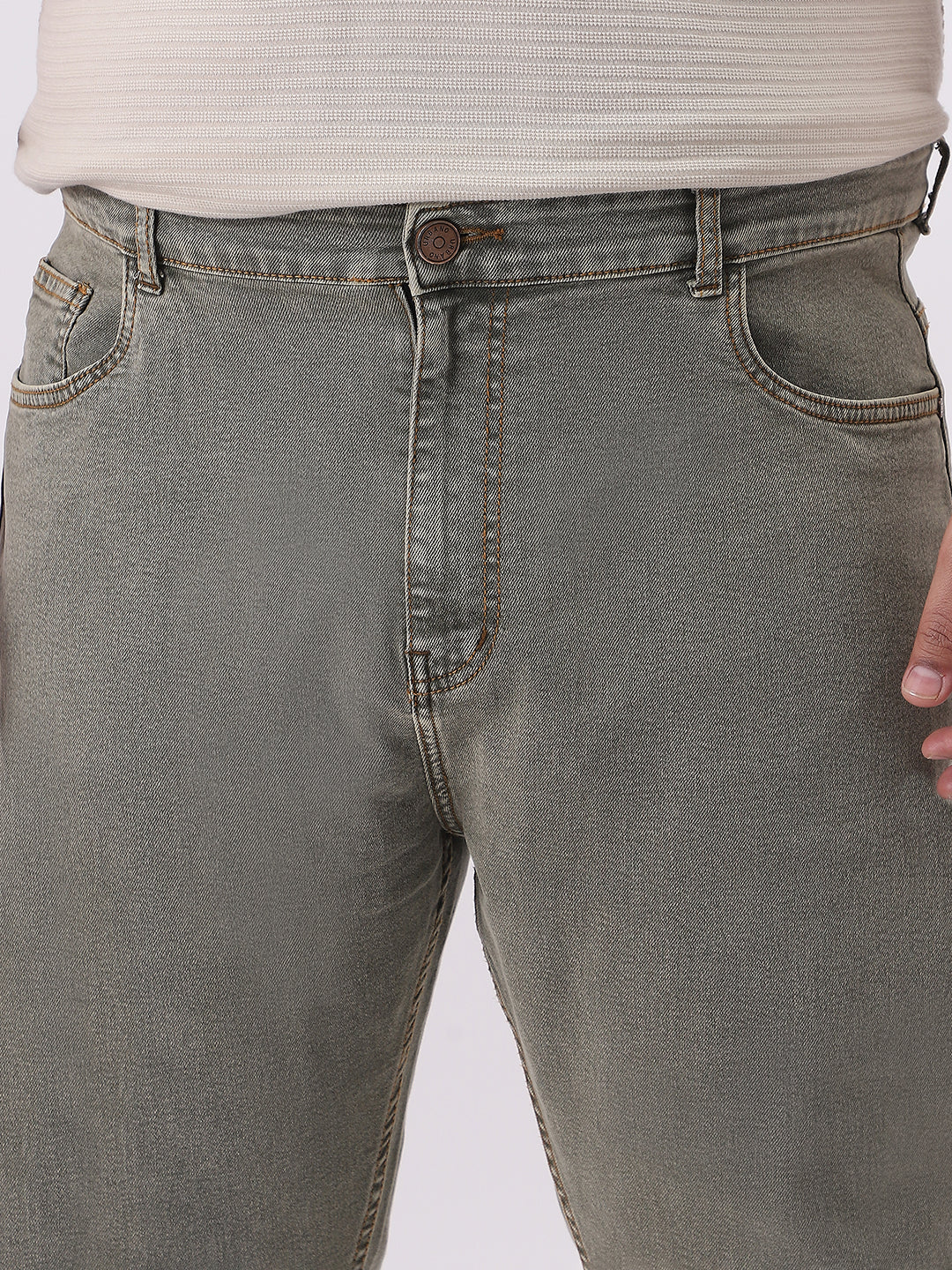 Plus Men's Light Grey Straight Fit Heavy Washed Jeans Stretchable - Image 5