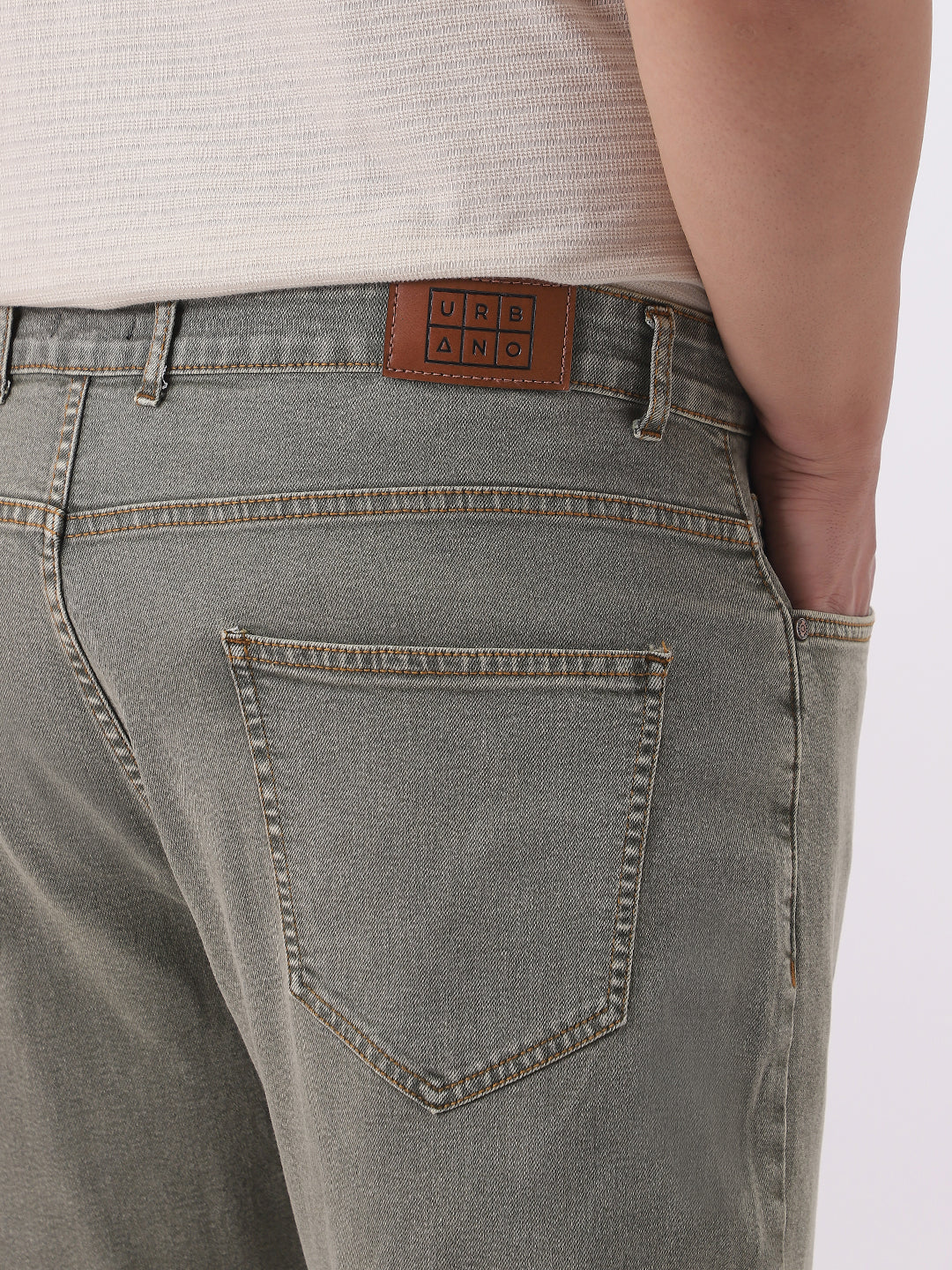 Plus Men's Light Grey Straight Fit Heavy Washed Jeans Stretchable - Image 6