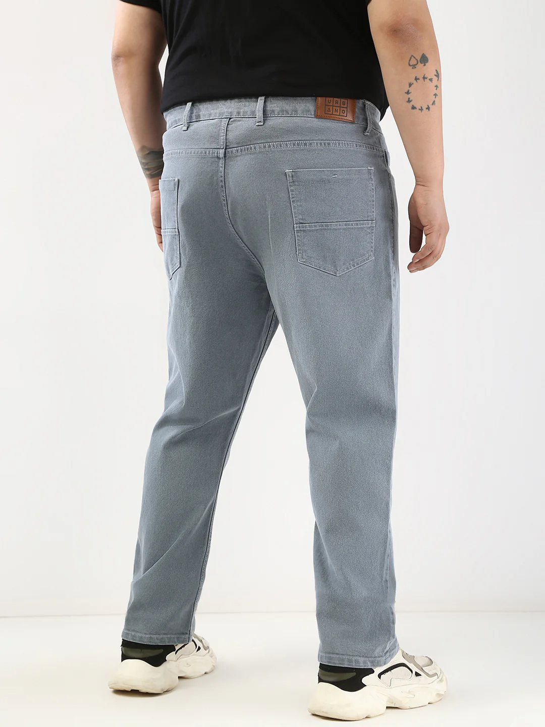 Plus Men's Light Grey Straight Fit Washed Jeans Stretchable - Image 4