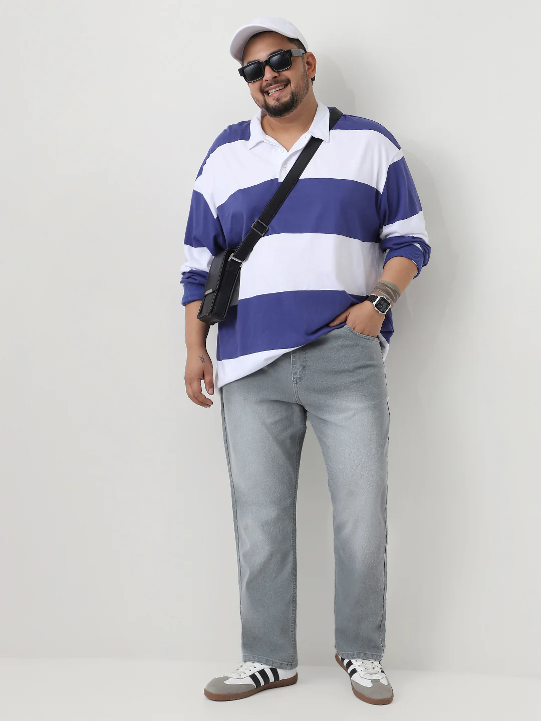 Plus Men's Light Grey Straight Fit Washed Jeans Stretchable - Image 5