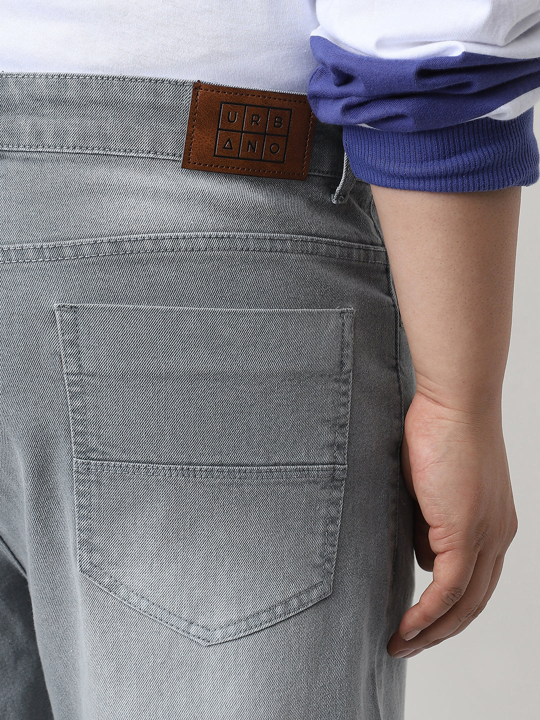 Plus Men's Light Grey Straight Fit Washed Jeans Stretchable - Image 6