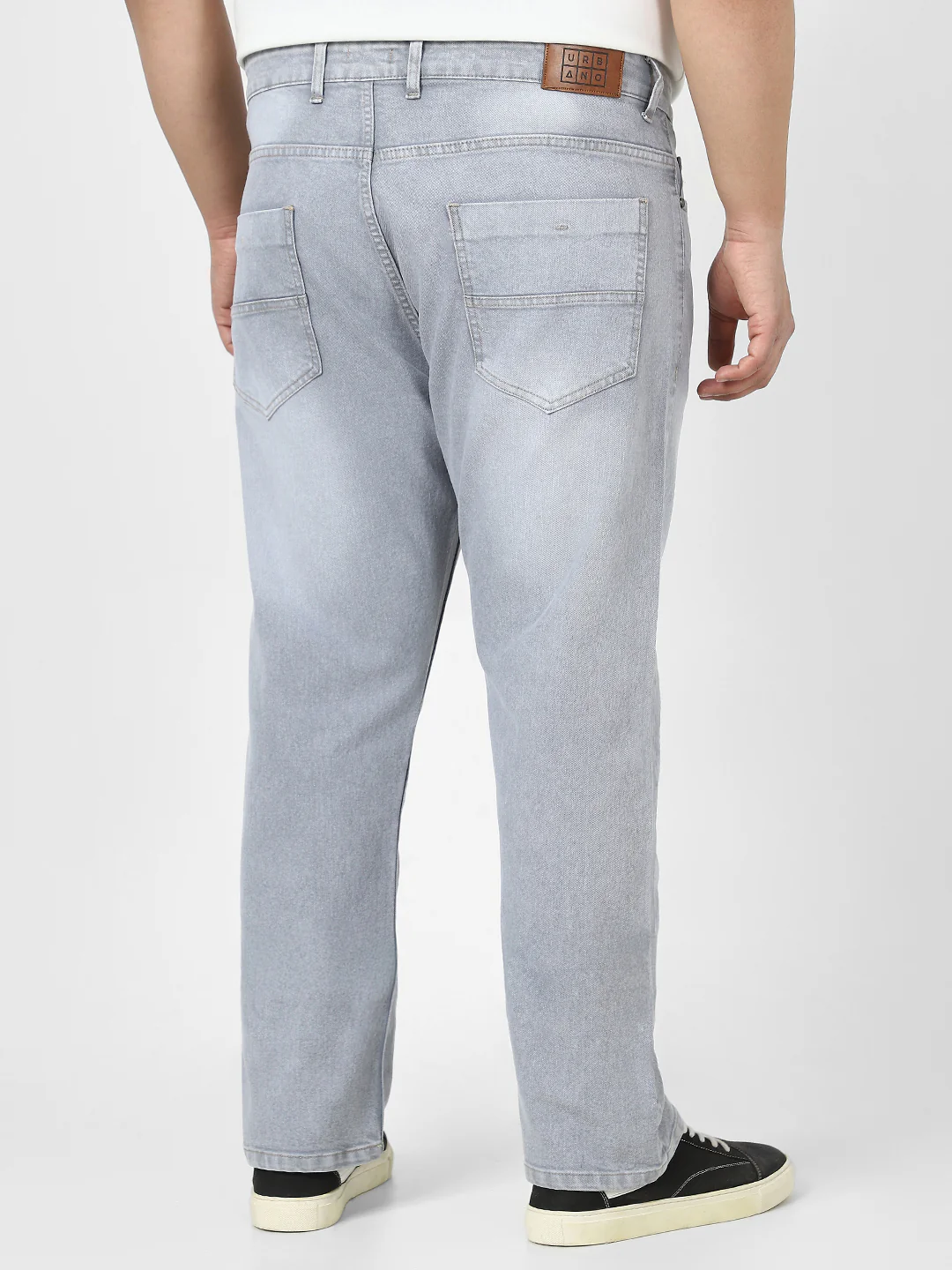 Plus Men's Light Grey Straight Fit Washed Jeans Stretchable - Image 3