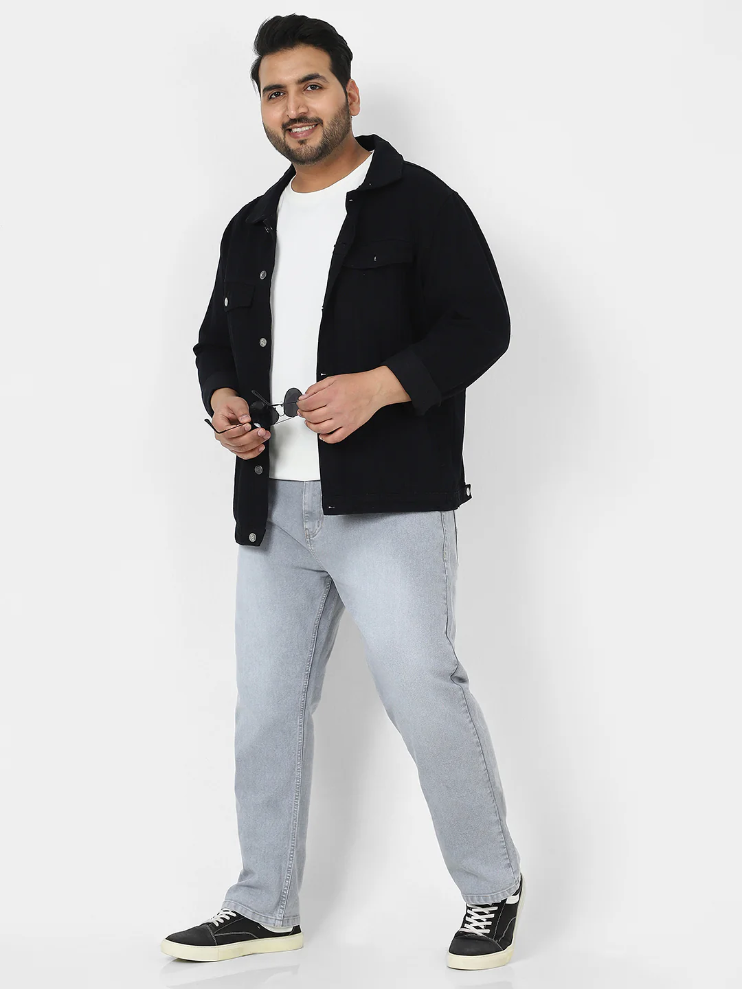 Plus Men's Light Grey Straight Fit Washed Jeans Stretchable - Image 4