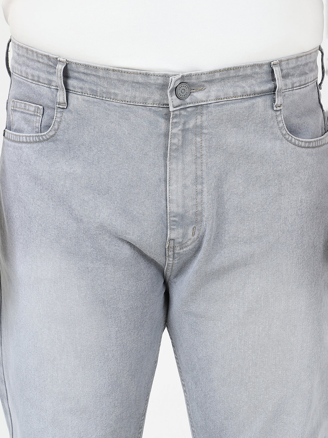 Plus Men's Light Grey Straight Fit Washed Jeans Stretchable - Image 5