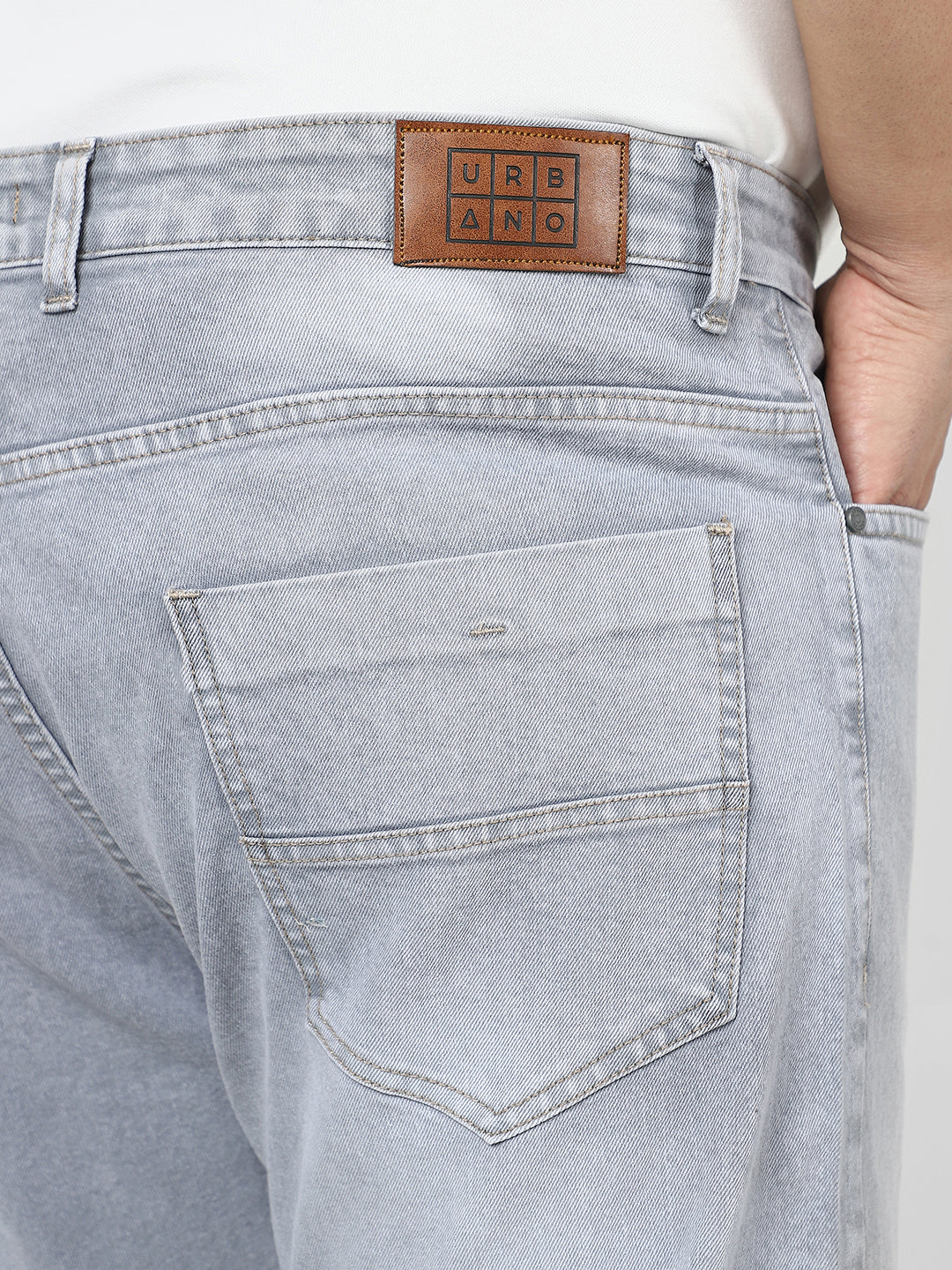 Plus Men's Light Grey Straight Fit Washed Jeans Stretchable - Image 6