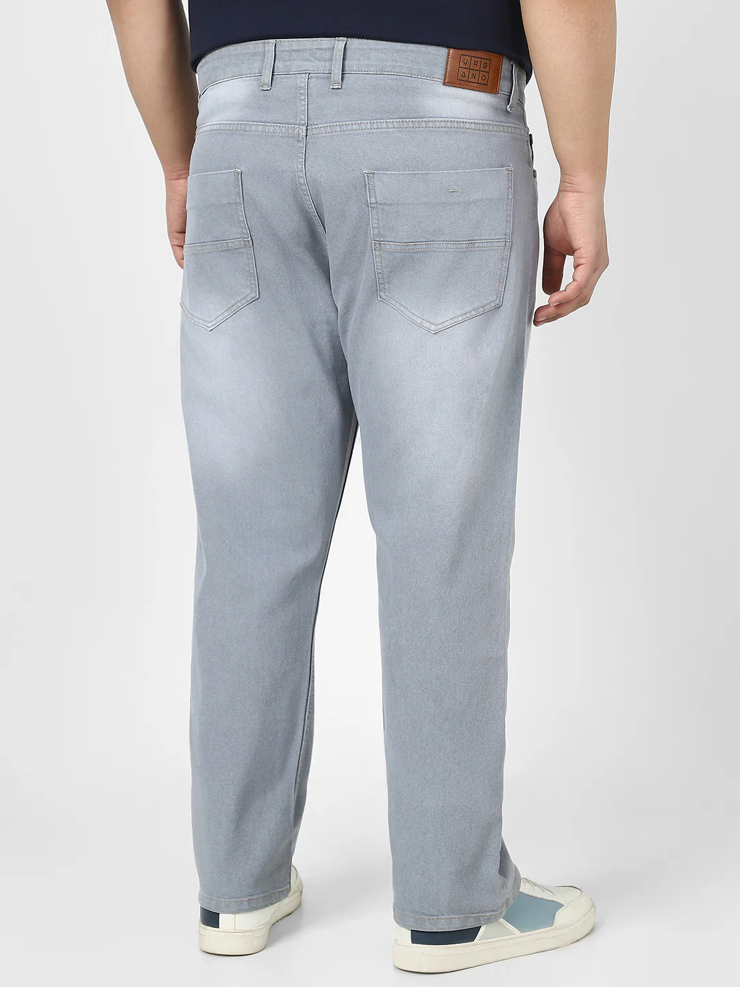 Plus Men's Light Grey Straight Fit Washed Jeans Stretchable - Image 3