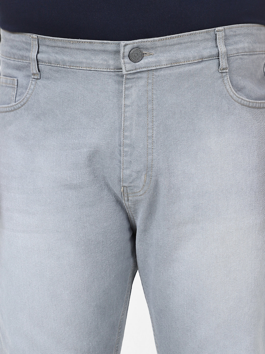Plus Men's Light Grey Straight Fit Washed Jeans Stretchable - Image 5