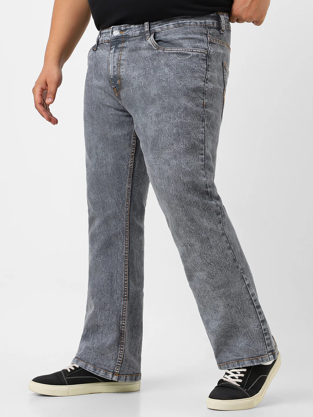 Plus Men's Light Grey Washed Bootcut Jeans Stretchable - Image 2