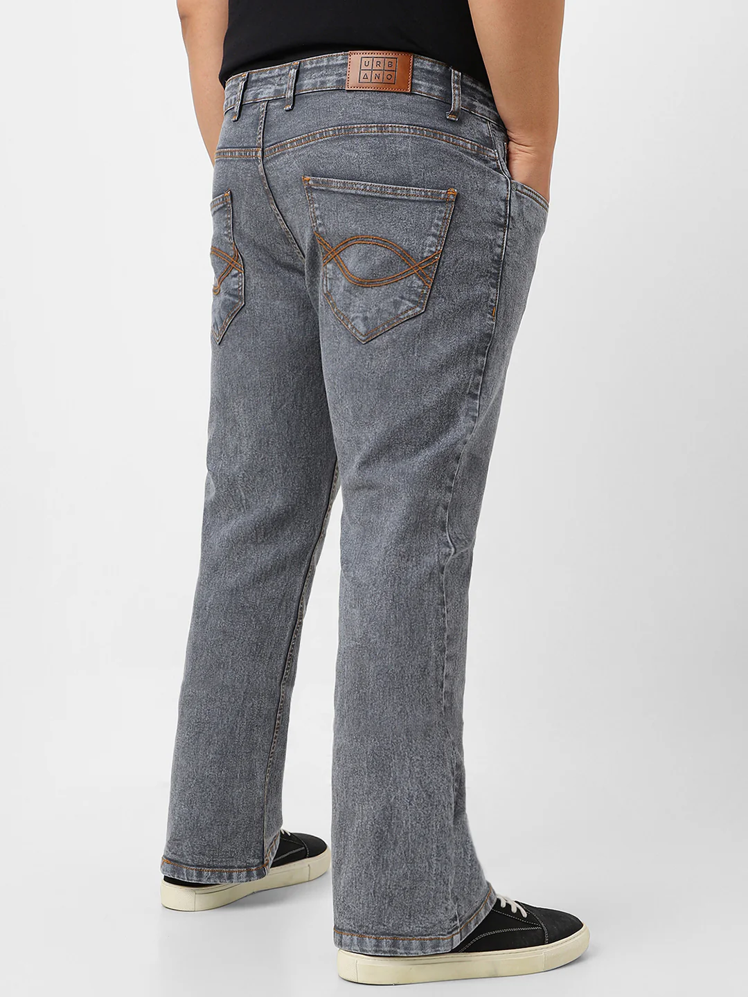 Plus Men's Light Grey Washed Bootcut Jeans Stretchable - Image 3