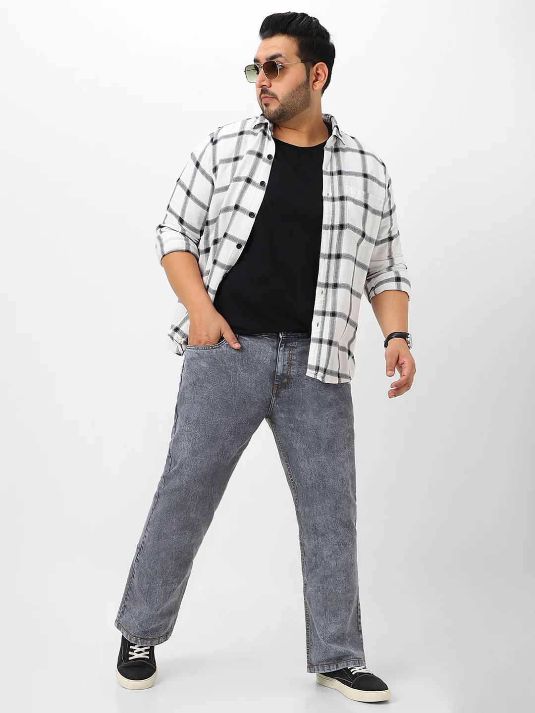 Plus Men's Light Grey Washed Bootcut Jeans Stretchable - Image 4
