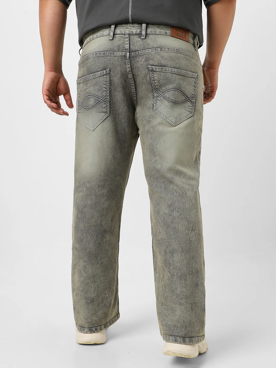 Plus Men's Light Grey Washed Bootcut Jeans Stretchable - Image 3