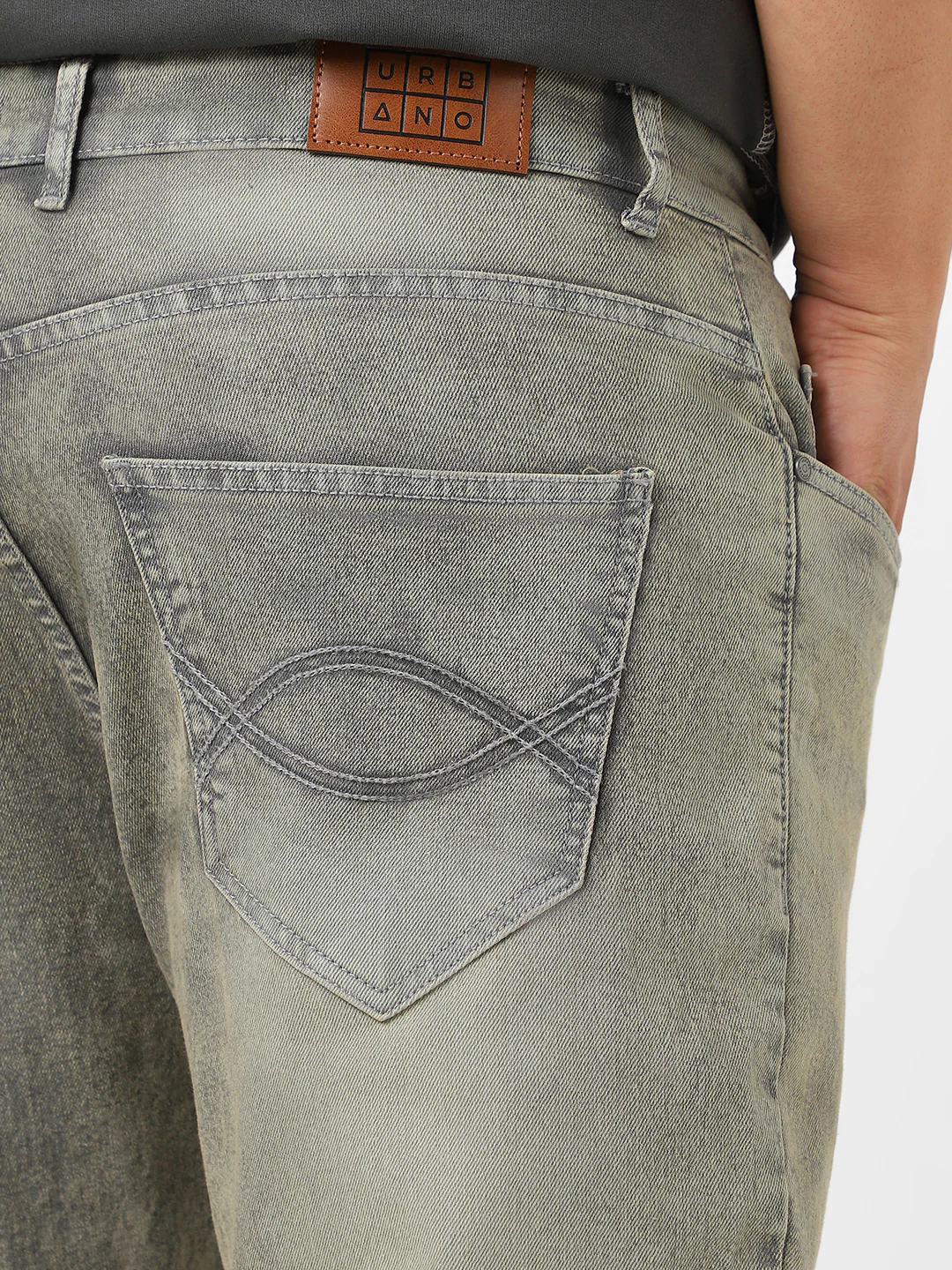 Plus Men's Light Grey Washed Bootcut Jeans Stretchable - Image 5