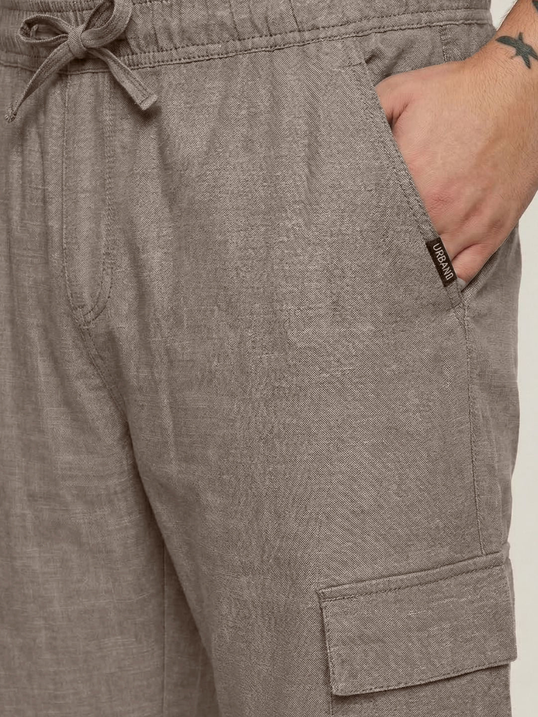 Plus Men's Light Khaki Straight Fit Linen Cargo Pants with 6 Pockets - Image 5