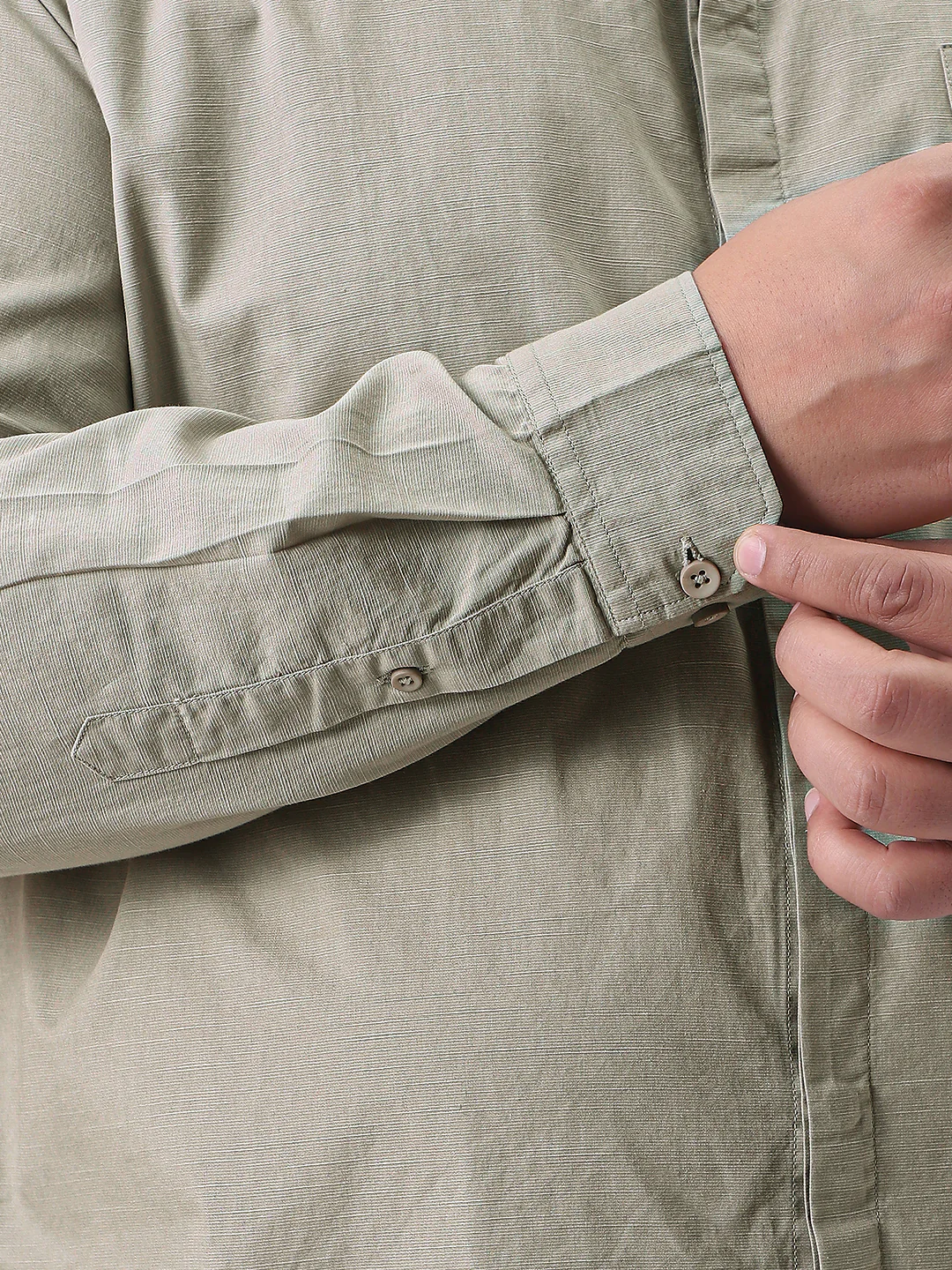 Plus Men's Light Olive Cotton Full Sleeve Regular Fit Casual Solid Shirt with Band Collar - Image 6