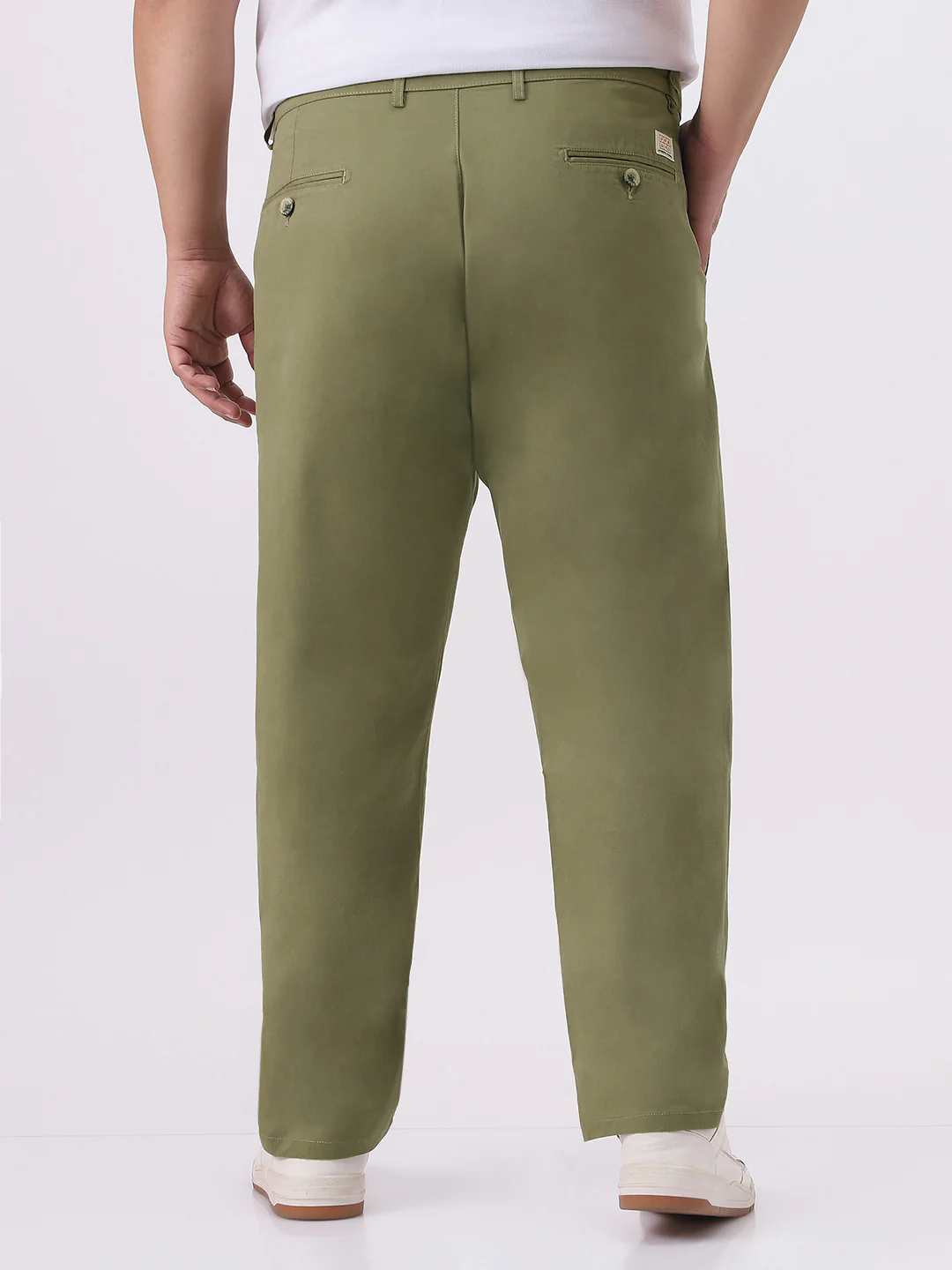 Plus Men's Light Olive Cotton Regular Fit Casual Chinos Trousers Stretch - Image 3
