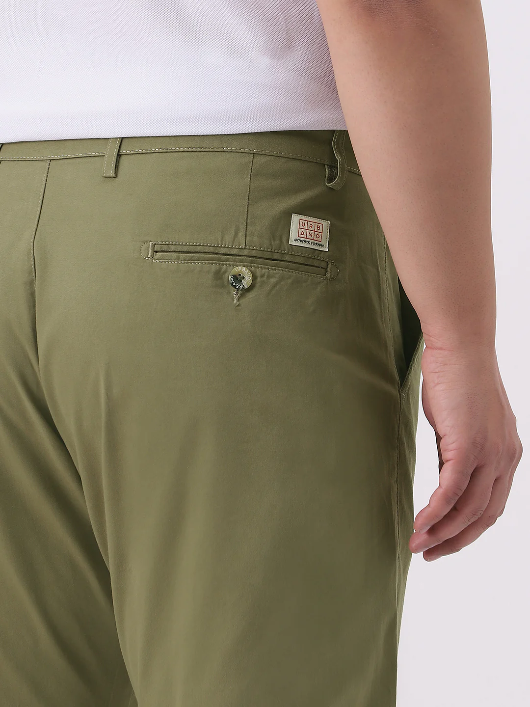 Plus Men's Light Olive Cotton Regular Fit Casual Chinos Trousers Stretch - Image 6