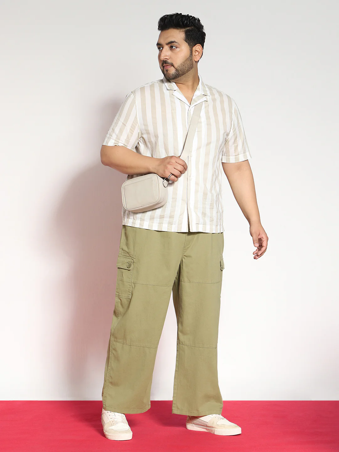 Plus Men's Light Olive Loose Baggy Fit Cargo Jogger Chino Pant with 6 Pockets Stretchable - Image 4