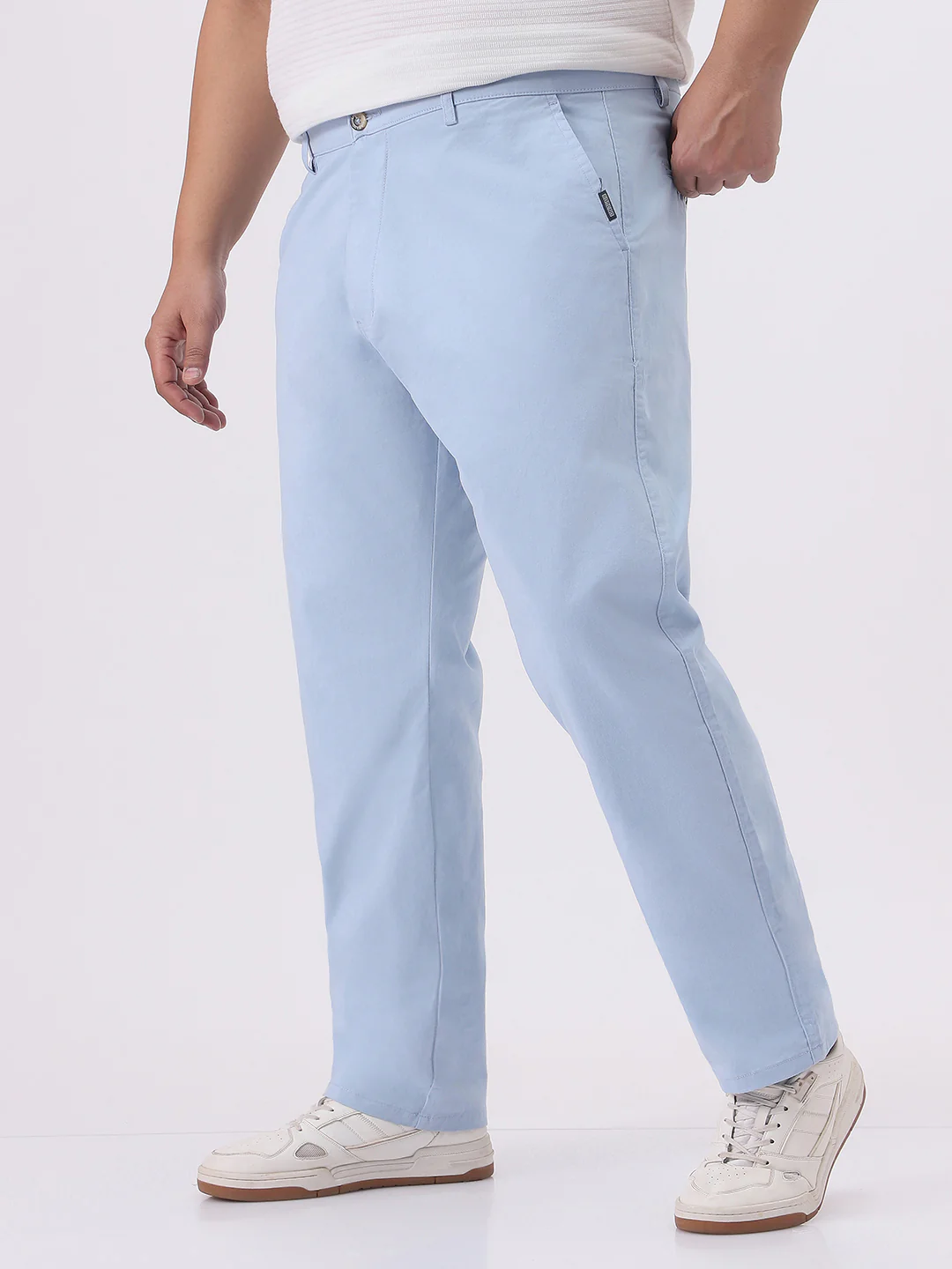 Plus Men's Light Sky Blue Cotton Regular Fit Casual Chinos Trousers Stretch - Image 2
