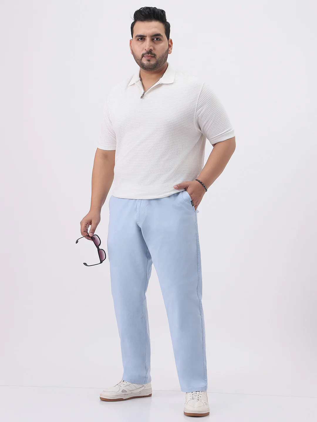 Plus Men's Light Sky Blue Cotton Regular Fit Casual Chinos Trousers Stretch - Image 3