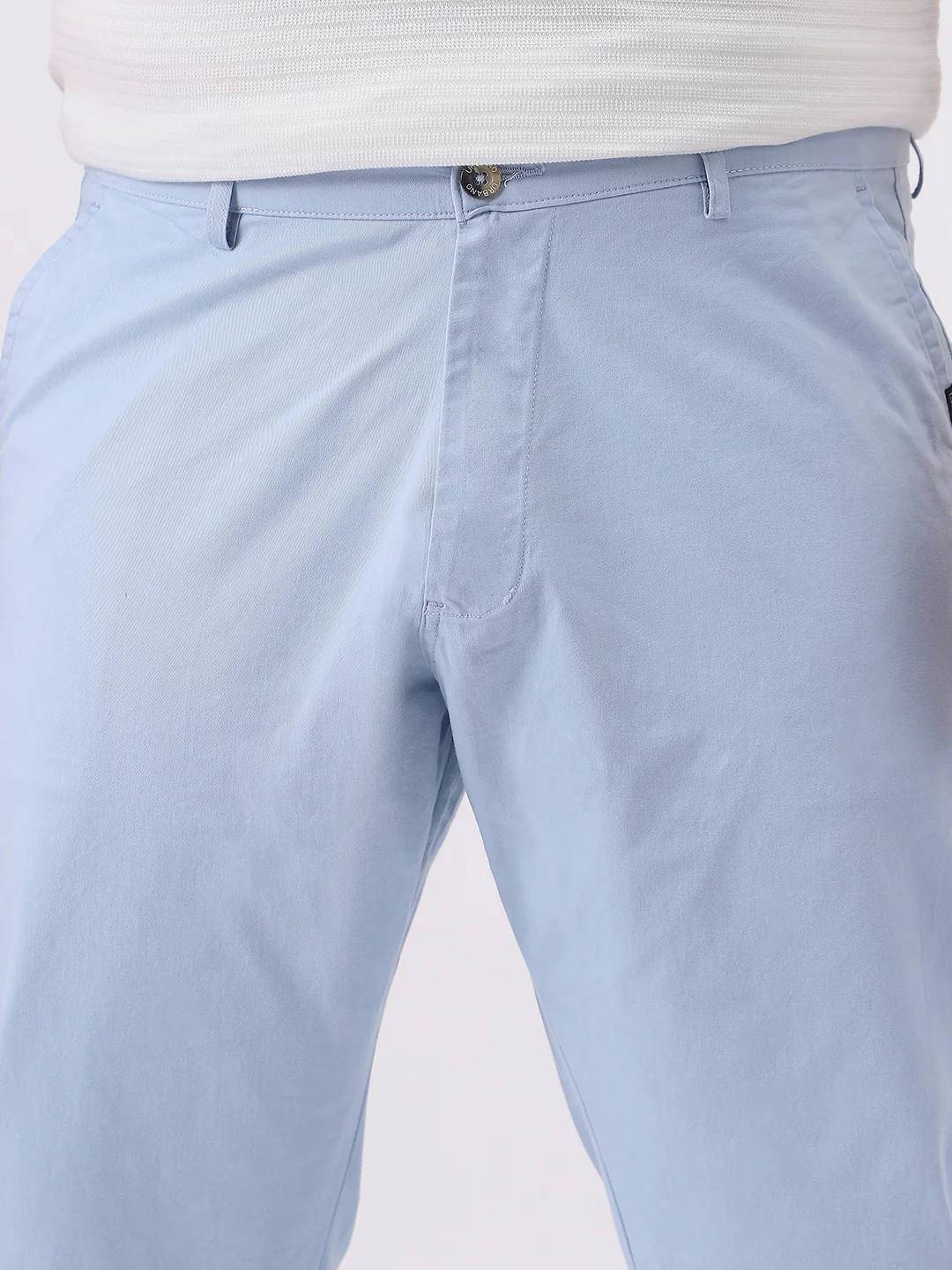 Plus Men's Light Sky Blue Cotton Regular Fit Casual Chinos Trousers Stretch - Image 4