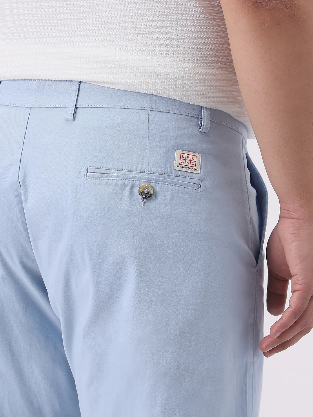 Plus Men's Light Sky Blue Cotton Regular Fit Casual Chinos Trousers Stretch - Image 6