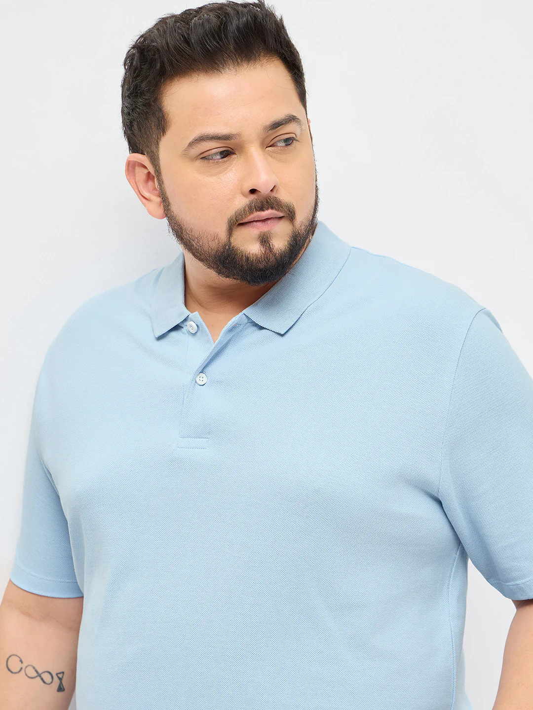 Plus Men's Light Sky Blue Solid Regular Fit Half Sleeve Cotton Polo T-Shirt - Image 5