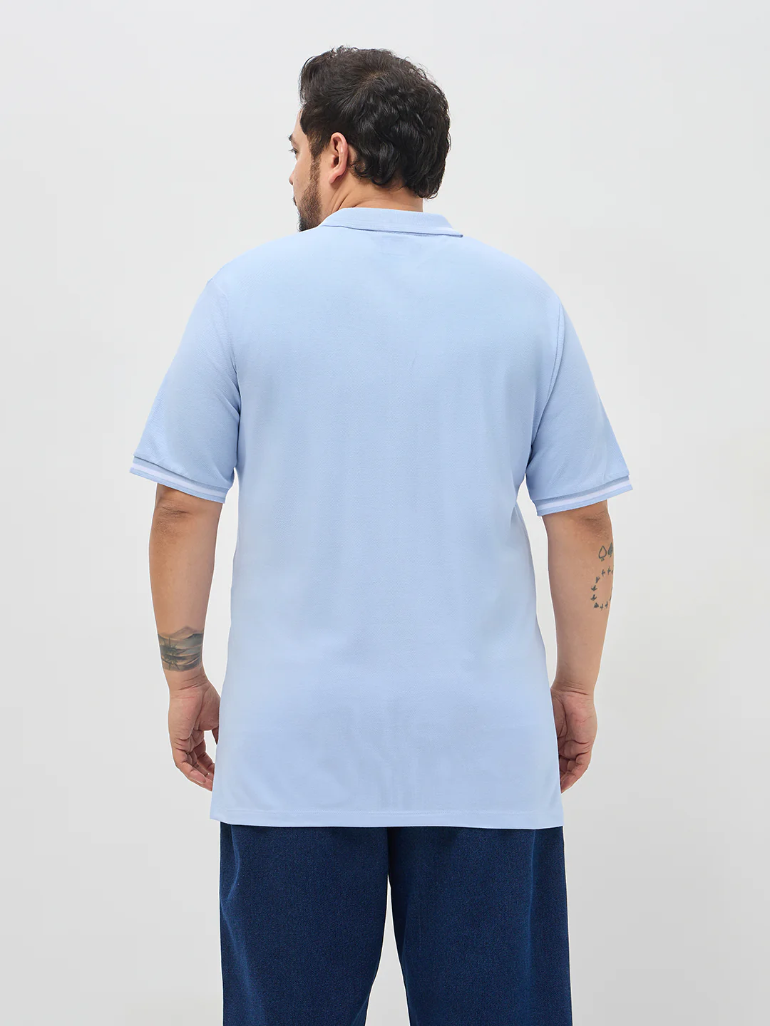 Plus Men's Light Sky Blue Solid Regular Fit Half Sleeve Cotton Polo T-Shirt - Image 3