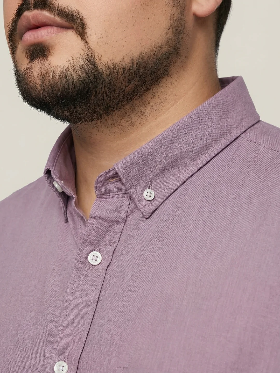 Plus Men's Lilac Cotton Full Sleeve Regular Fit Solid Oxford Shirt With Button-Down Collar - Image 6