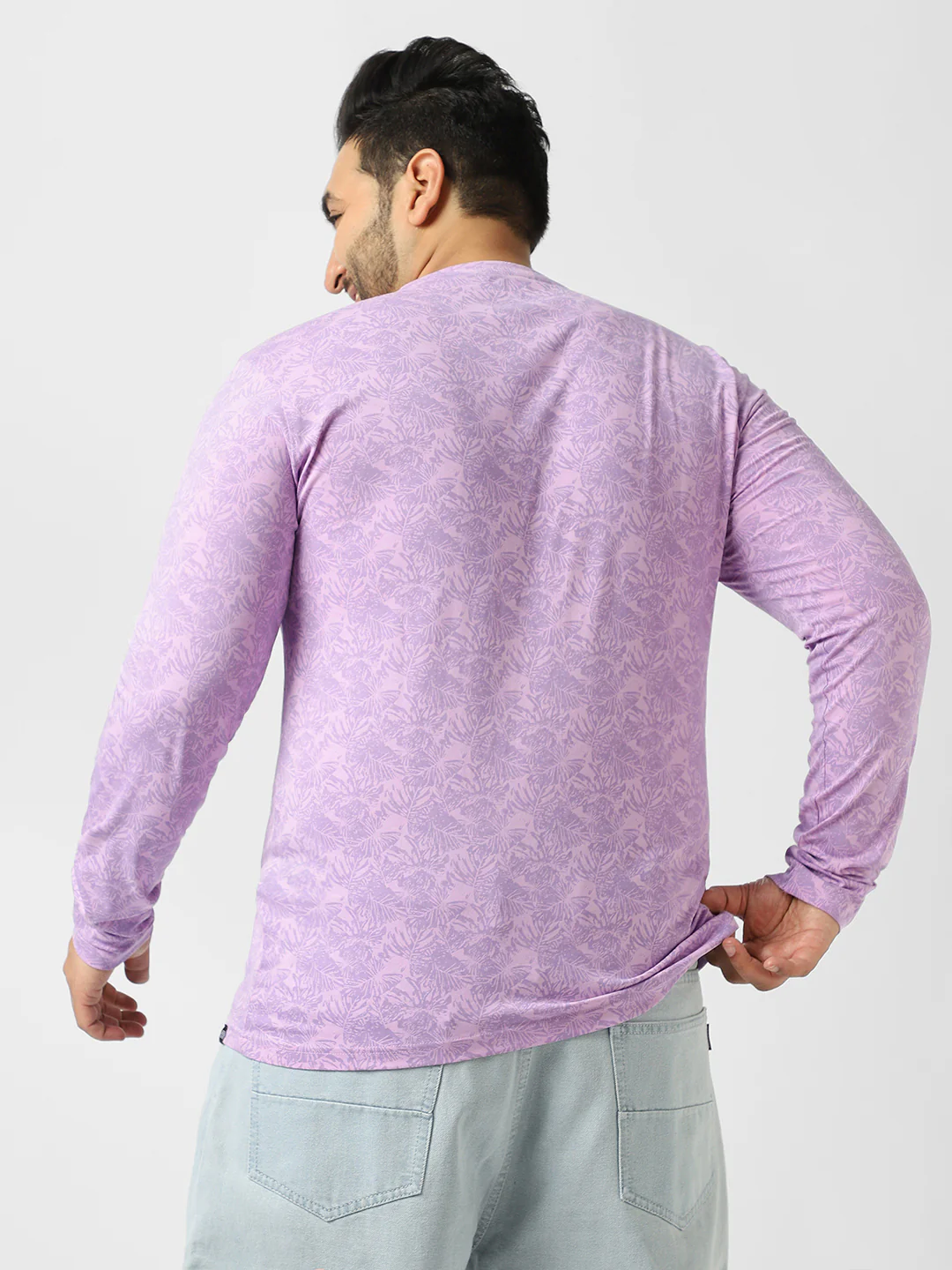 Plus Men's Lilac Printed Full Sleeve Regular Fit Cotton T-Shirt - Image 3