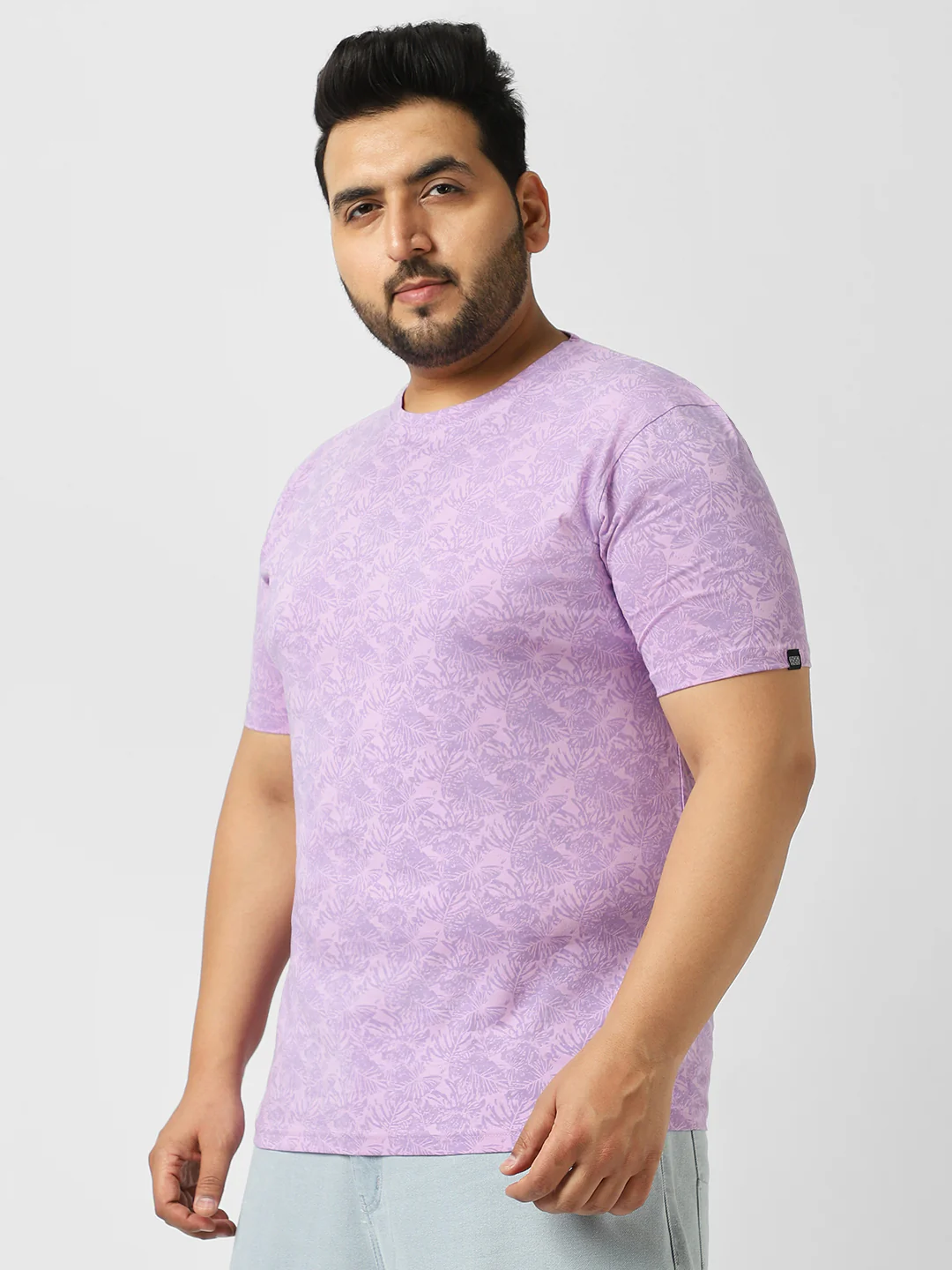 Plus Men's Lilac Printed Half Sleeve Regular Fit Cotton T-Shirt - Image 2