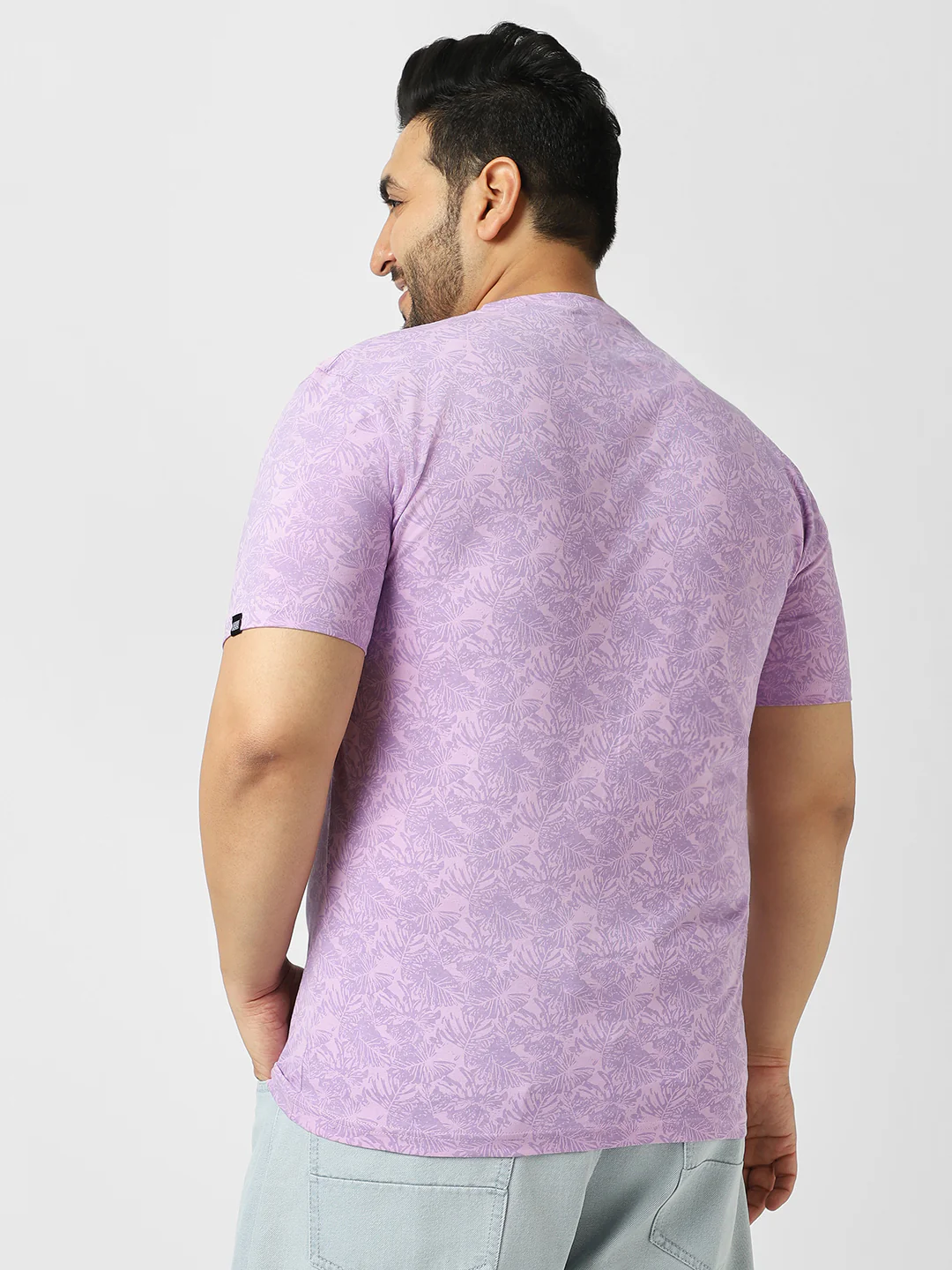 Plus Men's Lilac Printed Half Sleeve Regular Fit Cotton T-Shirt - Image 3