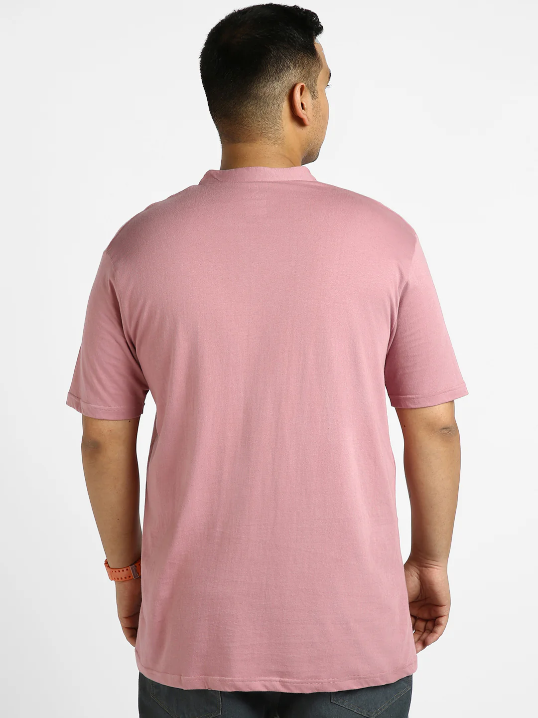 Plus Men's Lilac Solid Mandarin Collar Regular Fit Half Sleeve Cotton T-Shirt - Image 3