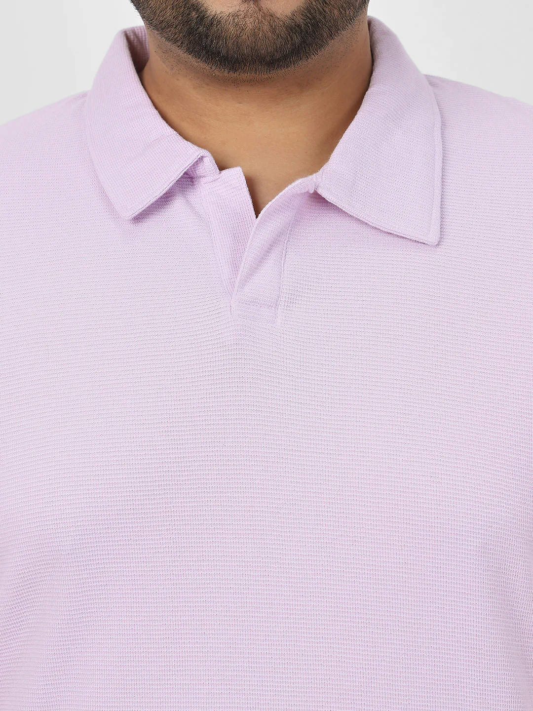 Plus Men's Lilac Textured Regular Fit Half Sleeve Cotton Polo T-Shirt - Image 3