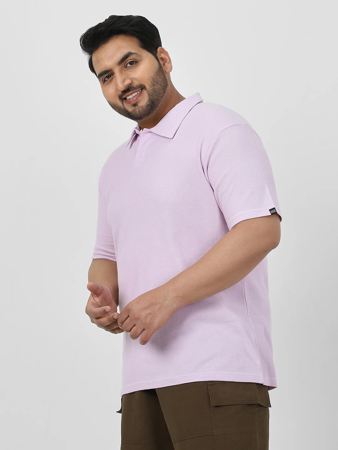 Plus Men's Lilac Textured Regular Fit Half Sleeve Cotton Polo T-Shirt - Image 4