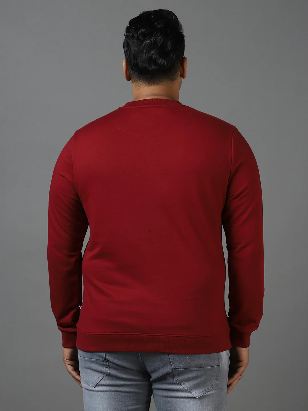 Plus Men's Maroon Cotton Color Block Round Neck Sweatshirt - Image 3