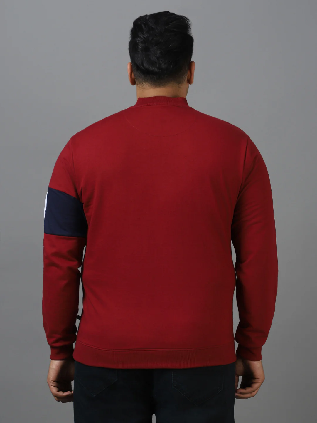 Plus Men's Maroon Cotton Color Block Round Neck Sweatshirt - Image 3