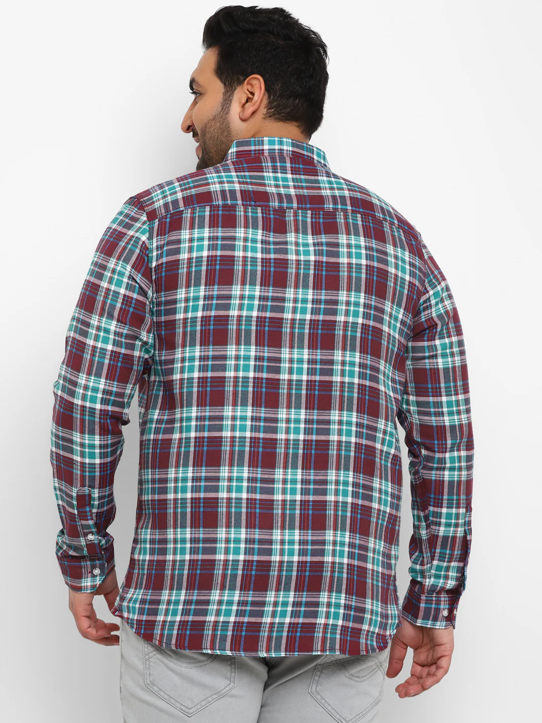 Plus Men's Maroon Cotton Full Sleeve Regular Fit Casual Checkered Shirt - Image 3