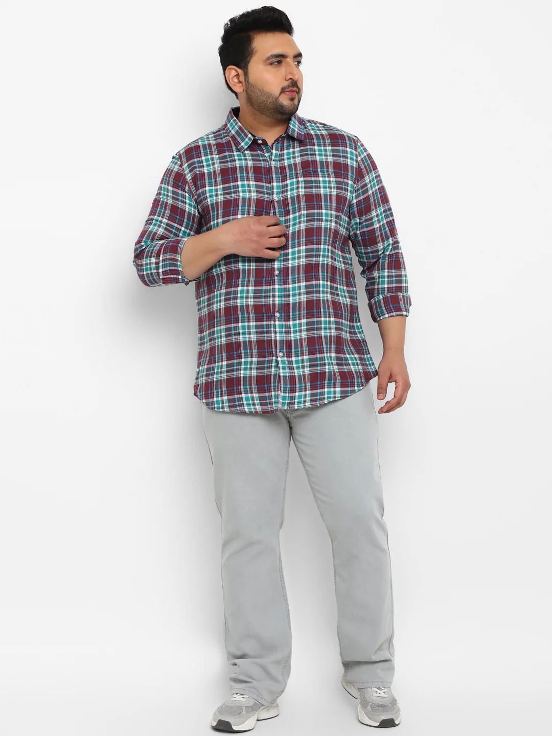 Plus Men's Maroon Cotton Full Sleeve Regular Fit Casual Checkered Shirt - Image 4