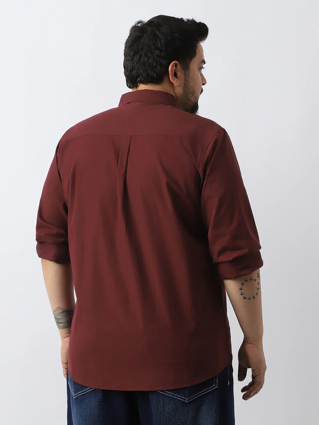Plus Men's Maroon Cotton Full Sleeve Regular Fit Casual Solid Shirt - Image 4