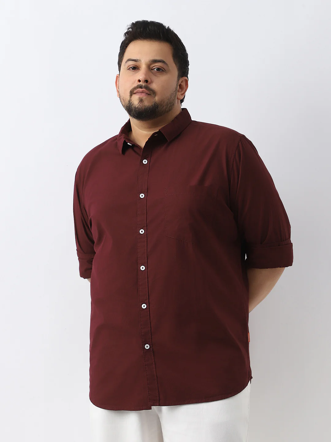 Plus Men's Maroon Cotton Full Sleeve Regular Fit Casual Solid Shirt - Image 2