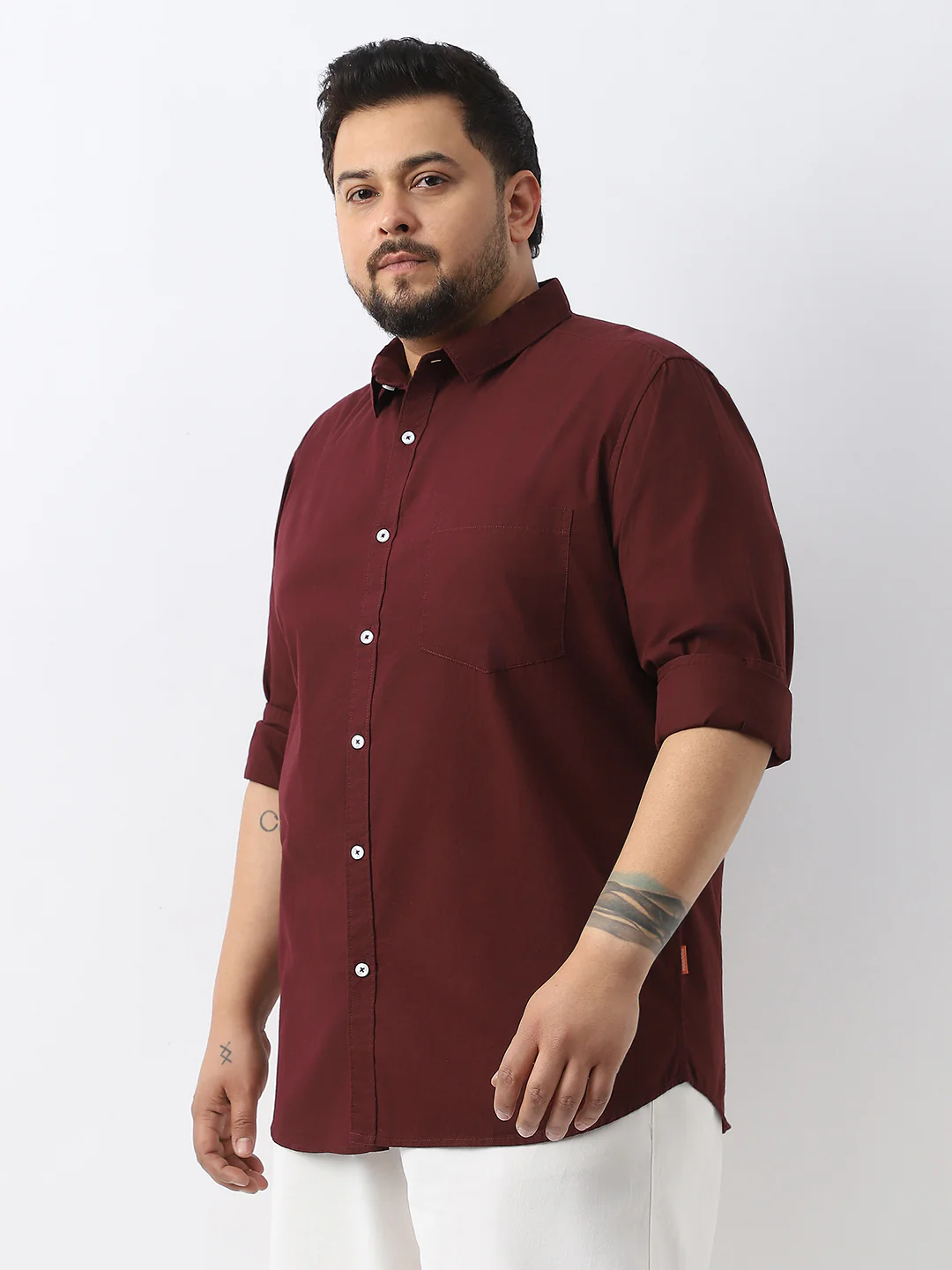 Plus Men's Maroon Cotton Full Sleeve Regular Fit Casual Solid Shirt - Image 3