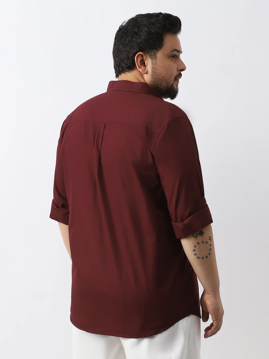 Plus Men's Maroon Cotton Full Sleeve Regular Fit Casual Solid Shirt - Image 4