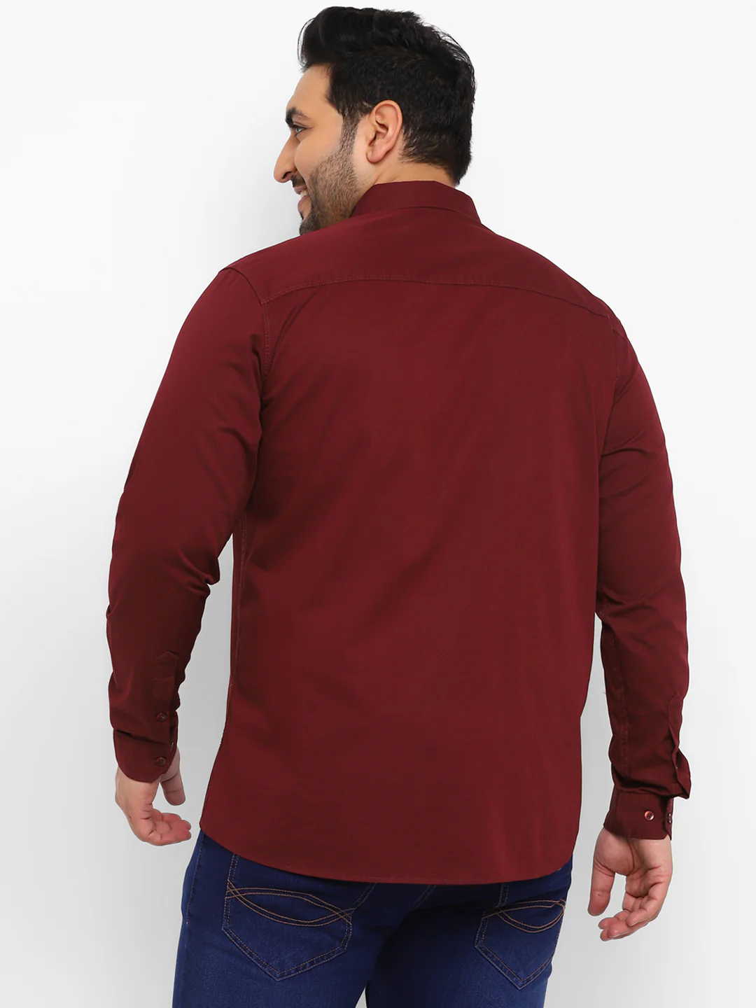 Plus Men's Maroon Cotton Full Sleeve Regular Fit Casual Solid Shirt - Image 3