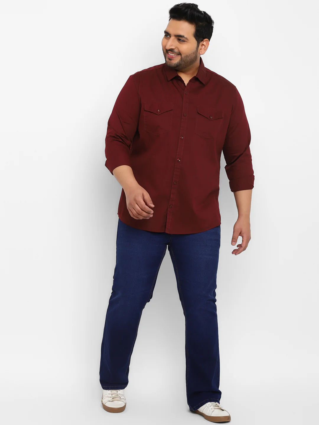 Plus Men's Maroon Cotton Full Sleeve Regular Fit Casual Solid Shirt - Image 4