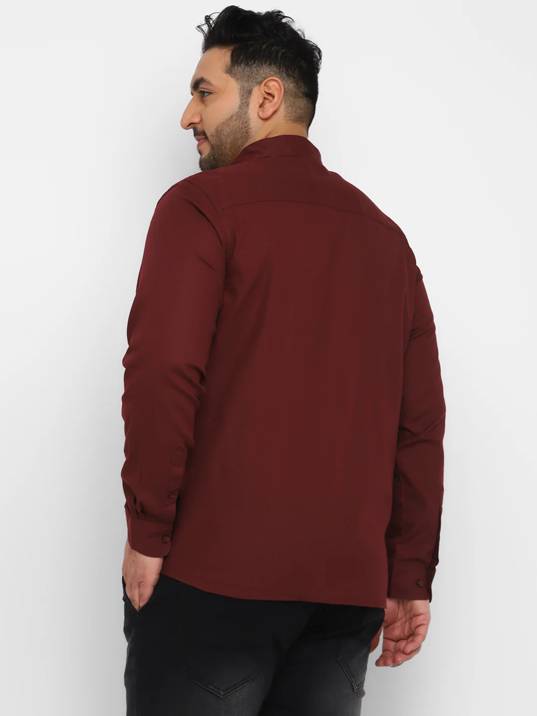 Plus Men's Maroon Cotton Full Sleeve Regular Fit Casual Solid Shirt - Image 3