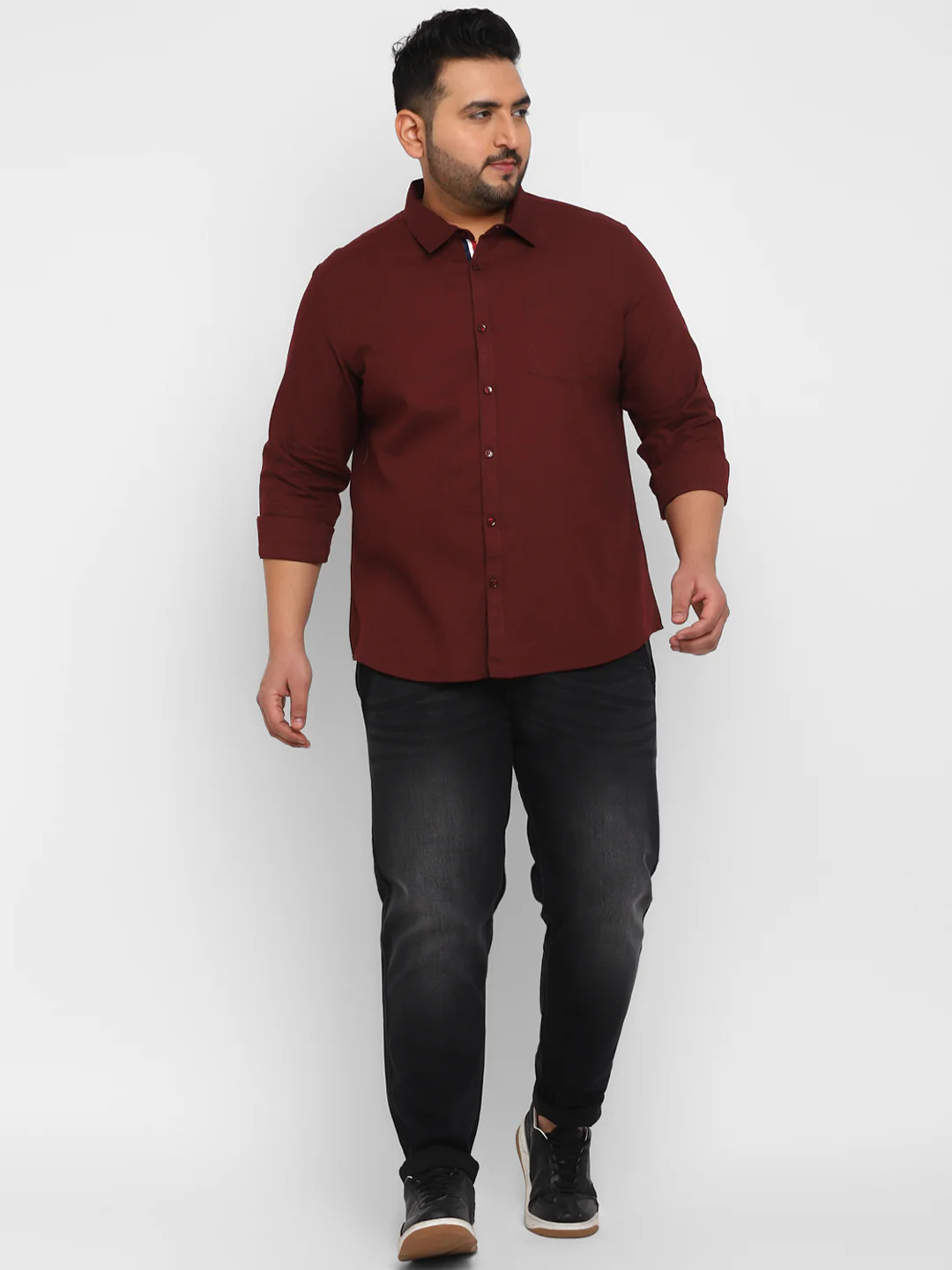 Plus Men's Maroon Cotton Full Sleeve Regular Fit Casual Solid Shirt - Image 4