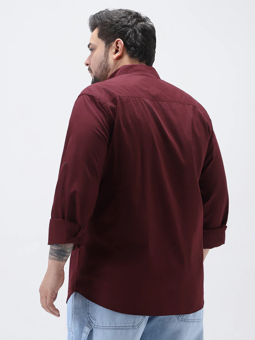 Plus Men's Maroon Cotton Full Sleeve Regular Fit Casual Solid Shirt - Image 3